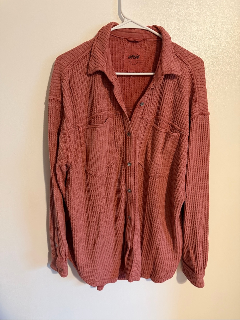 Aerie Rose Pink Waffle Knit Button Down Top